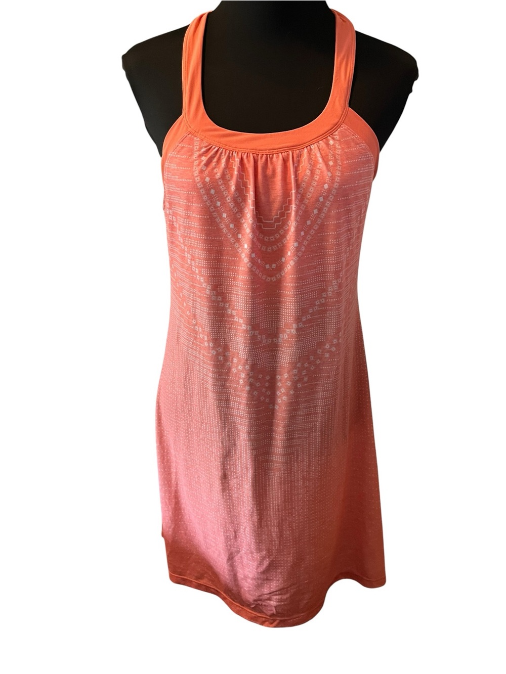 prAna Cantine Dress Womens Size M Peach Geometric Halter Racerback Knee